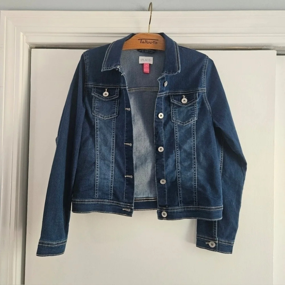 Children’s Place Girls Denim Jean Jacket Size 14 XL Long Sleeve Classic Blue - Picture 2 of 6